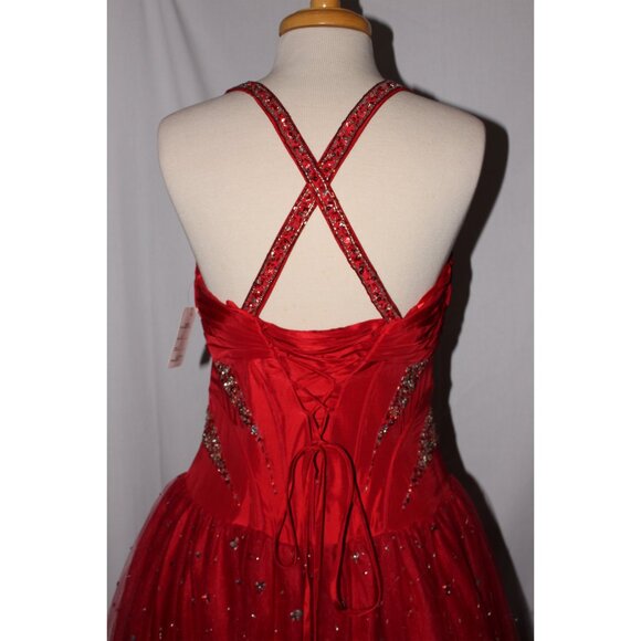 NWOT MayQueen #508 Beaded Taffeta and Tulle Prom Gown With Corset -Size 12-RED - Picture 5 of 6
